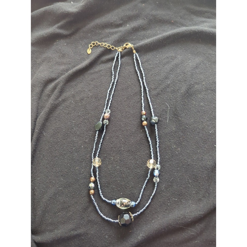 Vintage‎ Multi Strand Necklace With Dark Blue And Earth Tone Beads